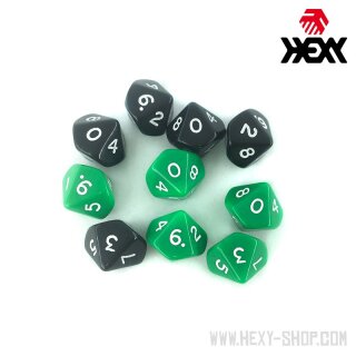 Hexy Dice Set - D10 - Black/Green (10)