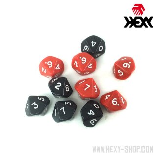 Hexy Dice Set - D10 - Black/Red (10)