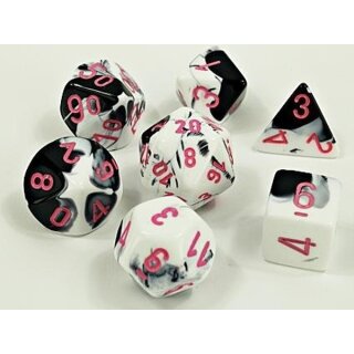 Lab Dice&trade; 4 Gemini&reg; Polyhedral Polyhedral Black - White/pink 7- Die Set
