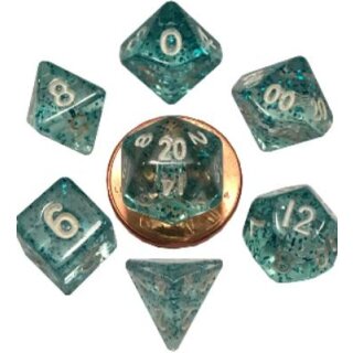 Mini Polyhedral Dice Set Ethereal Light Blue with White Numbers
