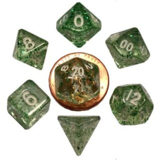Mini Polyhedral Dice Set Ethereal Green with White Numbers