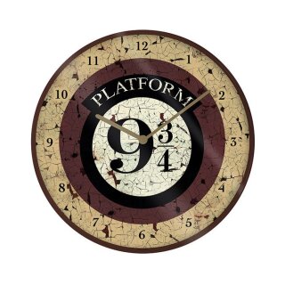 Harry Potter Geschenk Rund Plattform 9 3/4 Schwarz & Gold Wanduhr 