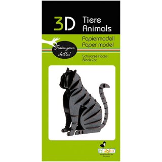 3D-Modell, Katze, schwarz, Spezialkarton, gelasert