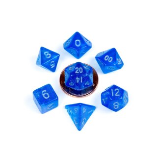 10mm Mini Stardust Acrylic Poly Dice Set: Blue w/ Silver Numbers