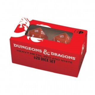 UP - Heavy Metal Red and White D20 Dice Set for Dungeons &amp; Dragons (2)