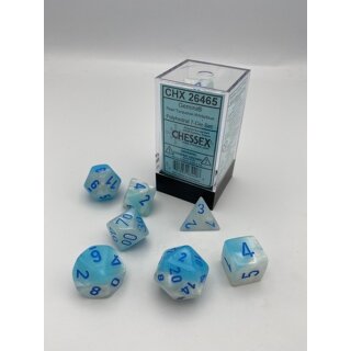 Gemini Polyhedral Pearl Turquoise-White/blue Luminary 7-Die Set (7)