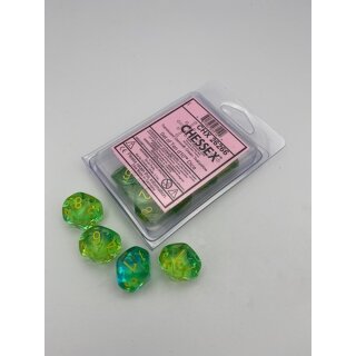 Gemini Pearl Translucent Green-Teal/yellow Set of 10 d10s