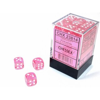 Translucent 12mm d6 with pips Dice Blocks&trade; (36 Dice) Pink w/white