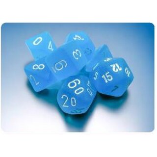 Frosted Mini-Polyhedral 7-Die Set - Caribbean Blue/White