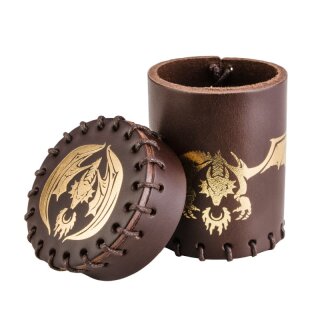 Flying Dragon Leather Dice Cup Brown &amp; Golden