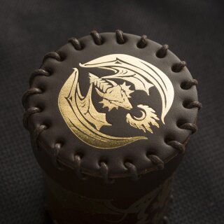 Flying Dragon Leather Dice Cup Brown &amp; Golden