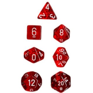 Red w/white Translucent Polyhedral 7-Die Sets