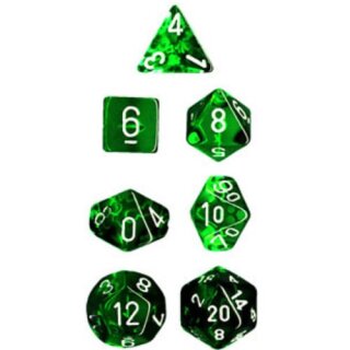 Green w/white Translucent Polyhedral 7-Die Sets