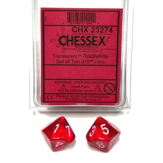 Red w/white translucent Ten d10 Sets