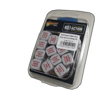 Bolt Action Orders Dice - Grey with red writing (12)