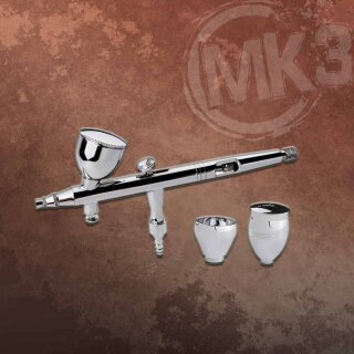 MK3 Airbrush Double-Action Control Pistole mit 0,2 mm D&uuml;se und 3 Farbt&ouml;pfen