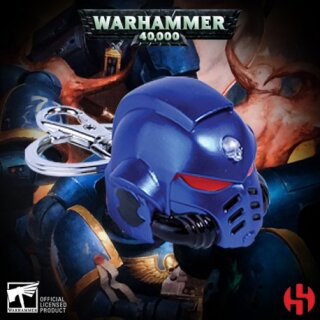 Warhammer 40K Metal Keychain Space Marine Primaris Helmet Ultramarine