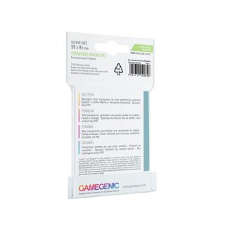 Gamegenic - Prime Standard American-Sized Sleeves 59 x 91 mm - Clear (50)