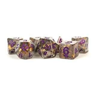 Dice Set Gray with Gold Foil, Purple Numbers (7)